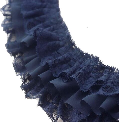 Yalulu 2 Yards 3D DIY Chiffon Ruffle Lace Pleated Chiffon Trim Dress Decoration Tulle Fabric Applique Trimming Craft Sewing (Black) in Saudi Arabia