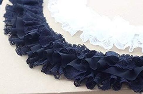 Yalulu 2 Yards 3D DIY Chiffon Ruffle Lace Pleated Chiffon Trim Dress Decoration Tulle Fabric Applique Trimming Craft Sewing (Black) in Saudi Arabia