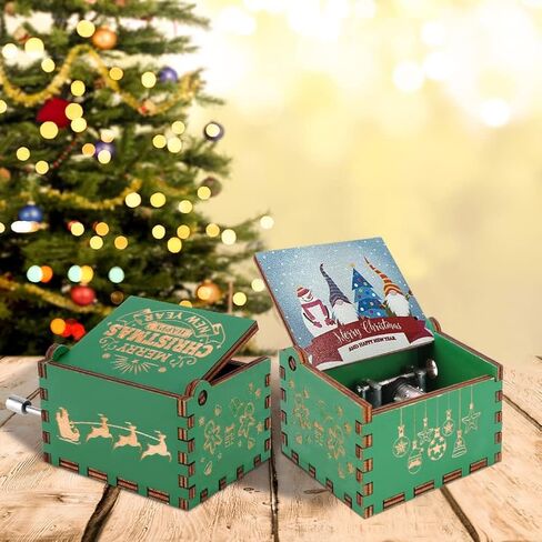 Ozzwolle عيد ميلاد سعيد صندوق الموسيقى، فريدة من نوعها لطيف التماثيل عيد الميلاد صندوق لحن اليد كرنك، العتيقة صناديق موسيقية خشبية منقوشة، حالة الموسيقى الخشبية سانتا كلوز هدايا السنة الجديدة لابنة، ابن، عشاق، الأصدقاء in Kuwait