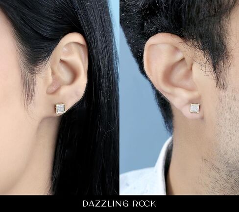 مجموعة Dazzlingrock أقراط دائرية مرصعة بالألماس الأبيض مربعة الهيب هوب مثلجة للجنسين (0.06 قيراط، اللون I-J، الوضوح I2-I3) من الفضة الإسترلينية 925 in Saudi Arabia