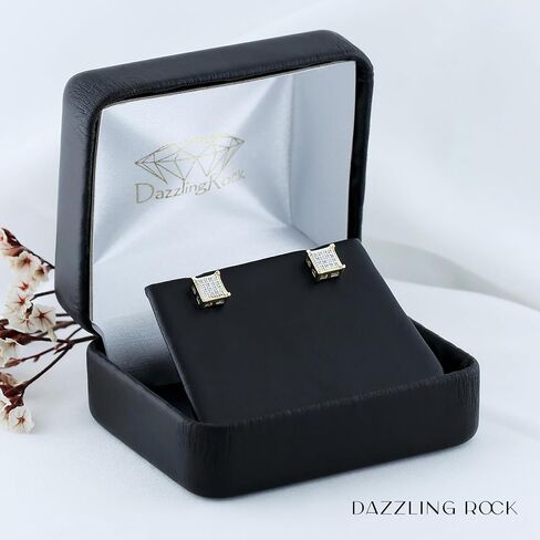 مجموعة Dazzlingrock أقراط دائرية مرصعة بالألماس الأبيض مربعة الهيب هوب مثلجة للجنسين (0.06 قيراط، اللون I-J، الوضوح I2-I3) من الفضة الإسترلينية 925 in Saudi Arabia