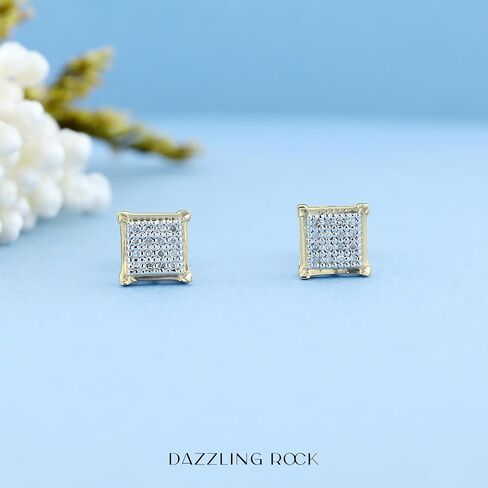 مجموعة Dazzlingrock أقراط دائرية مرصعة بالألماس الأبيض مربعة الهيب هوب مثلجة للجنسين (0.06 قيراط، اللون I-J، الوضوح I2-I3) من الفضة الإسترلينية 925 in Saudi Arabia