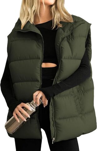 Huaqiao Women's Quilted Puffer Vest Stand Collar Sleeveless Coat Zipper Winter Gilet Jacket in Kuwait