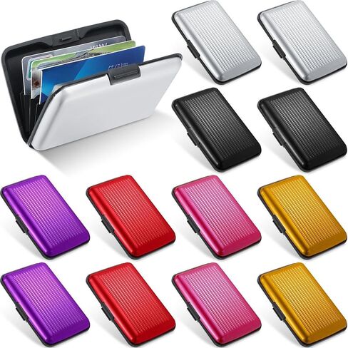 Sanwuta 12 Pcs Aluminum Wallet Credit Cards Holder Multi Slim RFID Blocking ID Credit Card Case Protector Metal Card Holder for Men Women (Black) in Kuwait