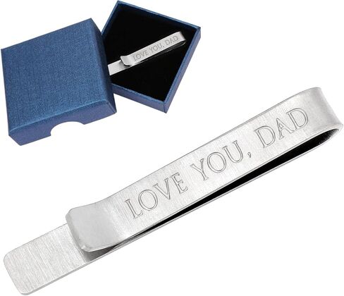 kilofly Men's Hidden Message"LOVE YOU, DAD" شريط ربطة عنق فاخر 2 بوصة فضي in Kuwait