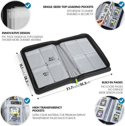 Graded Card Binder, 60 PSA Slab Holder, 6 Pocket Graded Card Storage, Slab Binder, PSA Card Graded Display Case Album, Zipper Binder, Card Collection Binder, Yugioh Cards Binder, MTG Card Binder in Kuwait