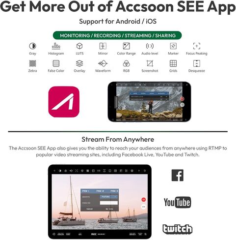 جهاز إرسال الفيديو اللاسلكي Accsoon CineView Nano، 1080p 60 إطارًا في الثانية، زمن الوصول 0.06 ثانية، نطاق 500 قدم يصل إلى 4 أجهزة مراقبة نظام نقل الفيديو اللاسلكي HDMI للكاميرات بدون مرآة يدعم iOS/Android in Saudi Arabia