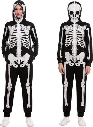 Spooktacular Creations Adult Women Skeleton Glow in the Dark jumpsuit Pajama Jumpsuit for Halloween Costume, Trick or Treat, Themed Party-XS in Kuwait