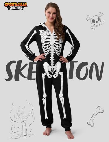 Spooktacular Creations Adult Women Skeleton Glow in the Dark jumpsuit Pajama Jumpsuit for Halloween Costume, Trick or Treat, Themed Party-XS in Kuwait