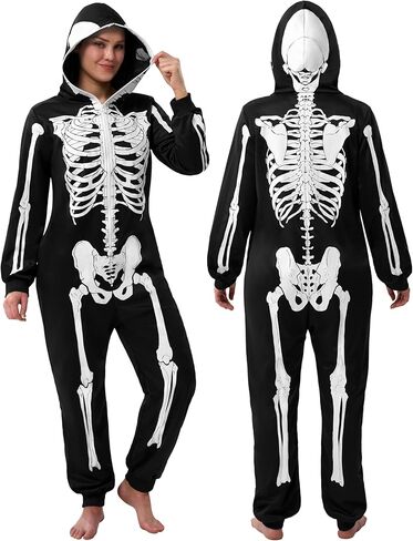 Spooktacular Creations Adult Women Skeleton Glow in the Dark jumpsuit Pajama Jumpsuit for Halloween Costume, Trick or Treat, Themed Party-XS in Kuwait