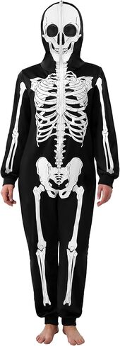 Spooktacular Creations Adult Women Skeleton Glow in the Dark jumpsuit Pajama Jumpsuit for Halloween Costume, Trick or Treat, Themed Party-XS in Kuwait