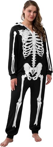 Spooktacular Creations Adult Women Skeleton Glow in the Dark jumpsuit Pajama Jumpsuit for Halloween Costume, Trick or Treat, Themed Party-XS in Kuwait