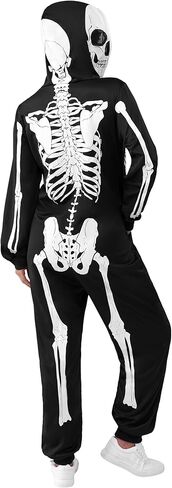 Spooktacular Creations Adult Women Skeleton Glow in the Dark jumpsuit Pajama Jumpsuit for Halloween Costume, Trick or Treat, Themed Party-XS in Kuwait