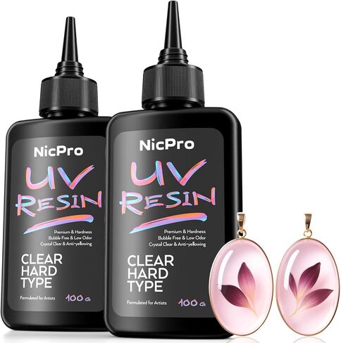 Nicpro UV Resin 200g, 2 PCS Upgrade Crystal Clear Ultraviolet Epoxy Resin Glue Kit, Low Odor & Quick Curing Sunlight Hard UV Resin for Jewelry Making, Handmade DIY Craft, Coating and Casting in Kuwait