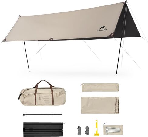 Naturehike Cloud Skies Camping Tent Tarp with Poles, Waterproof PU 18000mm+ Rain Shelter, Anti-UV UPF2000+ Camping Sun Shelter Camping Canopy, Camping Tent Canopy for Outdoor Party, Picnic in Kuwait