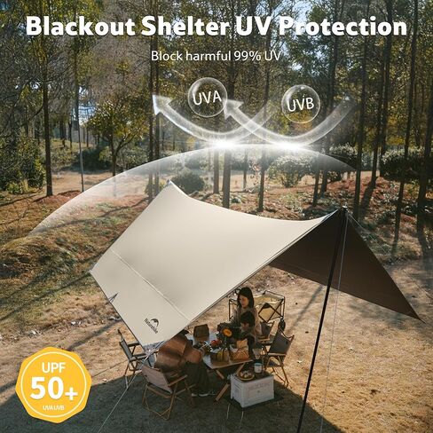 Naturehike Cloud Skies Camping Tent Tarp with Poles, Waterproof PU 18000mm+ Rain Shelter, Anti-UV UPF2000+ Camping Sun Shelter Camping Canopy, Camping Tent Canopy for Outdoor Party, Picnic in Kuwait