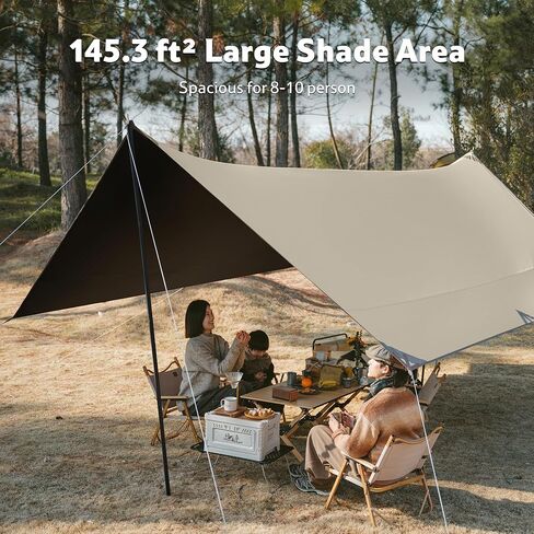 Naturehike Cloud Skies Camping Tent Tarp with Poles, Waterproof PU 18000mm+ Rain Shelter, Anti-UV UPF2000+ Camping Sun Shelter Camping Canopy, Camping Tent Canopy for Outdoor Party, Picnic in Kuwait