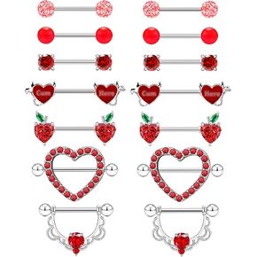 FLOGWE 14G Heart Nipple Rings 316L Stainless Steel Nipple Barbell Nipple Barbells CZ Heart Nipple Tongue Rings Nipple Ring Body Pierced Jewelry for Women in Kuwait