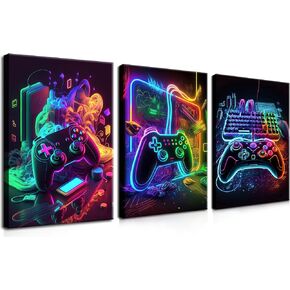 غرفة الألعاب ديكور جدار الفن مجموعة من 3، ألعاب الفيديو موضوع ديكور غرفة الألعاب Gamepad الكتابة على الجدران ملصقات صور جدار الفن، الألعاب قماش اللوحة يطبع للمراهقين ديكور غرفة الأولاد 12x16in غير المؤطرة in Saudi Arabia
