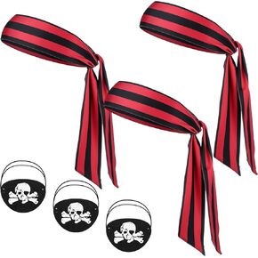 6 قطع من مستلزمات حفلات الهالوين القراصنة تتضمن 3 ربطات رأس على شكل رأس قرصان و3 رقعات عين قرصان سوداء in Kuwait