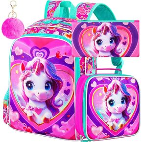 TXHVO 3PCS Backpack for Girls Boys, 16" School Bookbag with Lunch Box, Unicorn Dinosaur Backpacks for Elementary Preschool in Kuwait