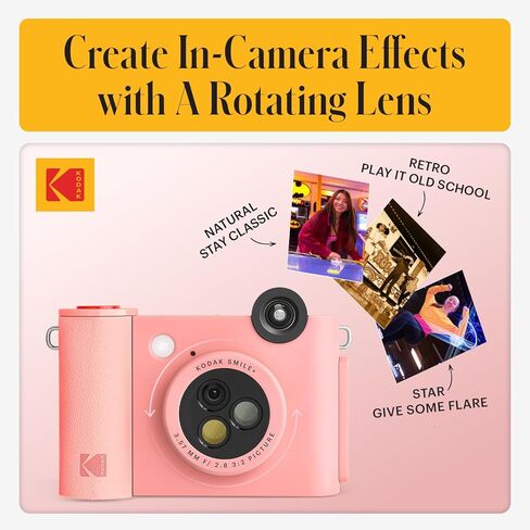KODAK Smile+ Wireless Digital Instant Print Camera with Effect-Changing Lens, 2x3" Sticky-Backed Photo Prints, and Zink Printing Technology, Compatible with iOS and Android Devices - Pink in Kuwait