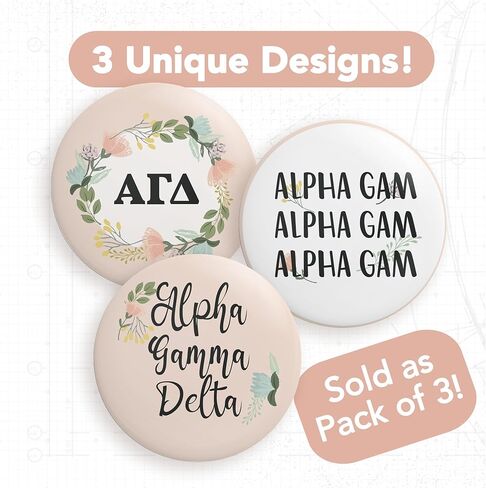 Alpha Gamma Delta Sorority 3 Pieces of Variety Buttons Pin Back Badge 2.25-inch - Cute Pack in Kuwait