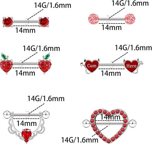 FLOGWE 14G القلب حلقات الحلمة 316L الفولاذ المقاوم للصدأ الحلمة الحديد الحلمة الحديد تشيكوسلوفاكيا القلب الحلمة حلقات اللسان الحلمة الدائري الجسم مثقوب مجوهرات للنساء in Kuwait
