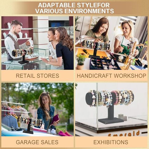 Hovering T-Bar Bracelet Necklace Earring Bangle Pendants Anklet Tower Watch Key Jewelry Display Stand for Home Organization (Black Velvet) in Kuwait