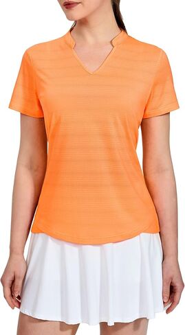MIER Women's Golf Polo Shirts Collarless UPF 50+ Short Sleeve Tennis Running T-Shirts V-Neck in Kuwait