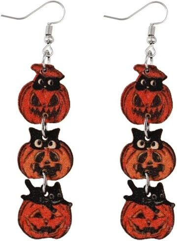 Set 2 Pairs Cute Witch Hat and Broom Earrings, Witch's Flying Straw handmade Dangle Earrings,Witches Broom for Halloween Funny Earrings for Women Girls Fall Jewelry in Kuwait