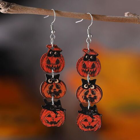 Set 2 Pairs Cute Witch Hat and Broom Earrings, Witch's Flying Straw handmade Dangle Earrings,Witches Broom for Halloween Funny Earrings for Women Girls Fall Jewelry in Kuwait