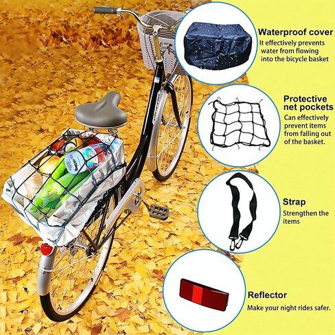 Folding Rear Bike Basket, Quickly Release Metal Bicycle Rack Cargo Basket with Strap & Reflective Tail Light for Most Mounted Bike Rack in Kuwait