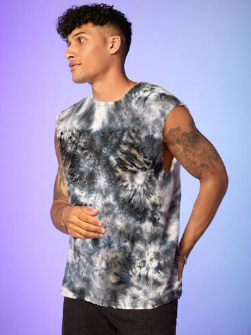 Verdusa Men's Tie Dye Round Neck Tank Top Casual Sleeveless Muscle Shirt in Kuwait