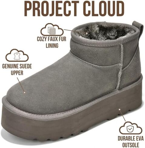 Project Cloud 100% Genuine Leather Platform Ankle Boots for Women (Huggy) | Memory Foam Insole Lightweight Winter Booties - Womens Casual Footwear Fall Shoes - Fashionable Womens Boots with EVA Outsole in Saudi Arabia