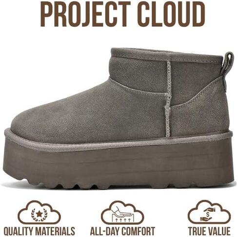 Project Cloud 100% Genuine Leather Platform Ankle Boots for Women (Huggy) | Memory Foam Insole Lightweight Winter Booties - Womens Casual Footwear Fall Shoes - Fashionable Womens Boots with EVA Outsole in Saudi Arabia