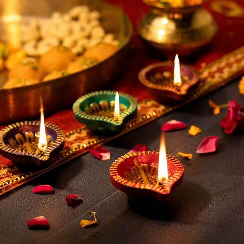 Large (3 Inch) 9 Pcs Diwali Diya for Decoration for Home, Clay Diya for Diwali with Wicks, Diwali Gifts for Friends, Diwali Decor, Tea Lights Holder for Diwali Decorations, Diwali Diya for Pooja in Saudi Arabia