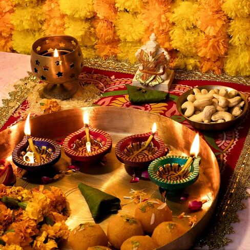Large (3 Inch) 9 Pcs Diwali Diya for Decoration for Home, Clay Diya for Diwali with Wicks, Diwali Gifts for Friends, Diwali Decor, Tea Lights Holder for Diwali Decorations, Diwali Diya for Pooja in Saudi Arabia