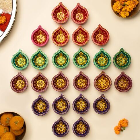 Large (3 Inch) 9 Pcs Diwali Diya for Decoration for Home, Clay Diya for Diwali with Wicks, Diwali Gifts for Friends, Diwali Decor, Tea Lights Holder for Diwali Decorations, Diwali Diya for Pooja in Saudi Arabia