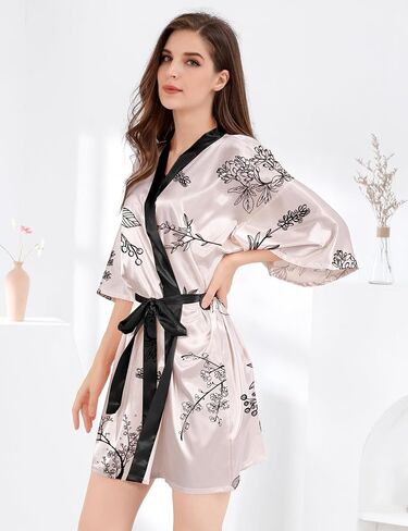 MORFORU Women Bride Bridesmaid Silky Satin Kimono Robe Solid Color Sleepwear for Wedding Party Getting Ready, Short in Kuwait