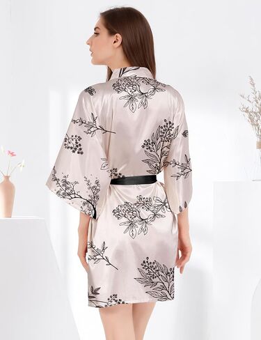 MORFORU Women Bride Bridesmaid Silky Satin Kimono Robe Solid Color Sleepwear for Wedding Party Getting Ready, Short in Kuwait