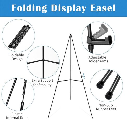 Falling in Art Display Easel Stand, 63" Instant Adjustable Poster Easel, Easy Folding Portable Tripod Stand for Signs, Posters, Wedding, Holds 5 lbs (White) in Saudi Arabia