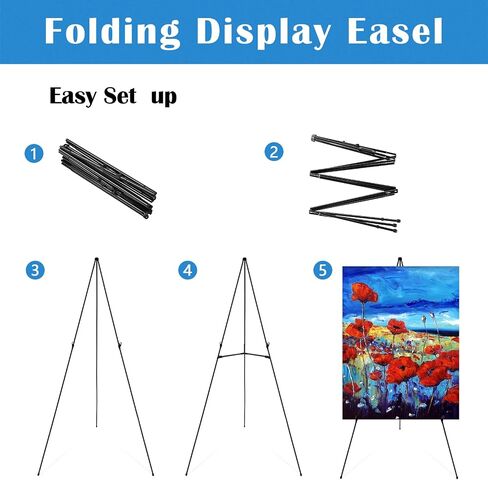 Falling in Art Display Easel Stand, 63" Instant Adjustable Poster Easel, Easy Folding Portable Tripod Stand for Signs, Posters, Wedding, Holds 5 lbs (White) in Saudi Arabia