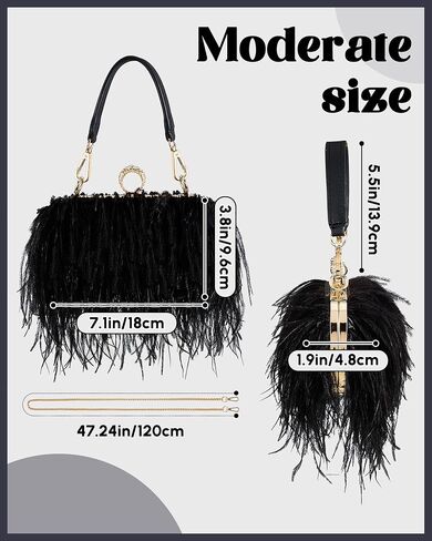 Women Ostrich Feather Tote Bag Fluffy Purse Clutch Feather Evening Handbag for Wedding Anniversary Party in Kuwait