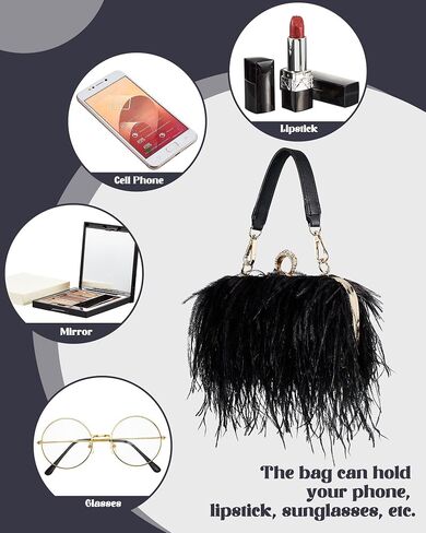 Women Ostrich Feather Tote Bag Fluffy Purse Clutch Feather Evening Handbag for Wedding Anniversary Party in Kuwait