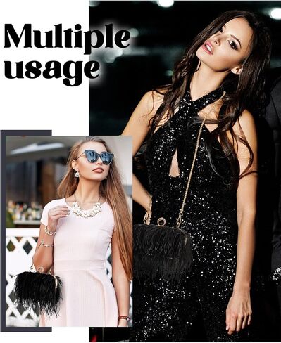 Women Ostrich Feather Tote Bag Fluffy Purse Clutch Feather Evening Handbag for Wedding Anniversary Party in Kuwait