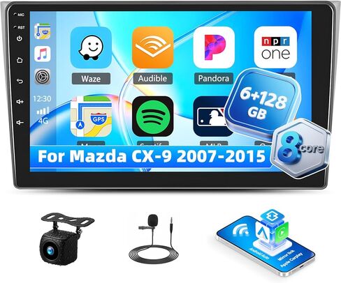 [2+32G] ستيريو سيارة Android 13 لسيارة Mazda CX-9 2007-2015 مع Apple Carplay&Android Auto، راديو سيارة 10.1 بوصة مع وصلة مرآة بلوتوث FM/RDS راديو WiFi GPS SWC مزدوج USB+AHD كاميرا احتياطية in Kuwait