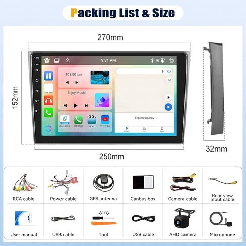 [2+32G] ستيريو سيارة Android 13 لسيارة Mazda CX-9 2007-2015 مع Apple Carplay&Android Auto، راديو سيارة 10.1 بوصة مع وصلة مرآة بلوتوث FM/RDS راديو WiFi GPS SWC مزدوج USB+AHD كاميرا احتياطية in Kuwait