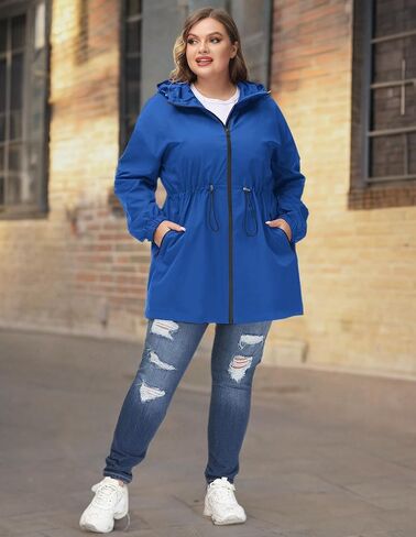 Hanna Nikole Women's Plus Size Long Hooded Raincoat Lightweight Waterproof Windbreaker Jacket in Saudi Arabia