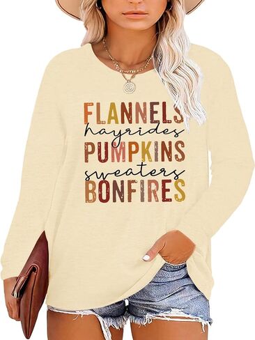 Plus Size Halloween Pumpkin T Shirt Women Long Sleeve Fall Graphic Tees Thanksgiving Gift Tops Blouse in Kuwait
